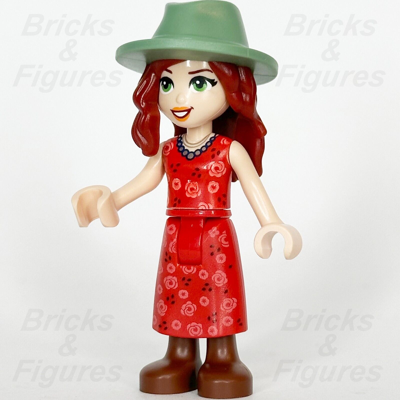 LEGO Friends Riley Minifigure Red Dress Sand Green Hat Brown Shoes 41732 frnd572 - Bricks & Figures