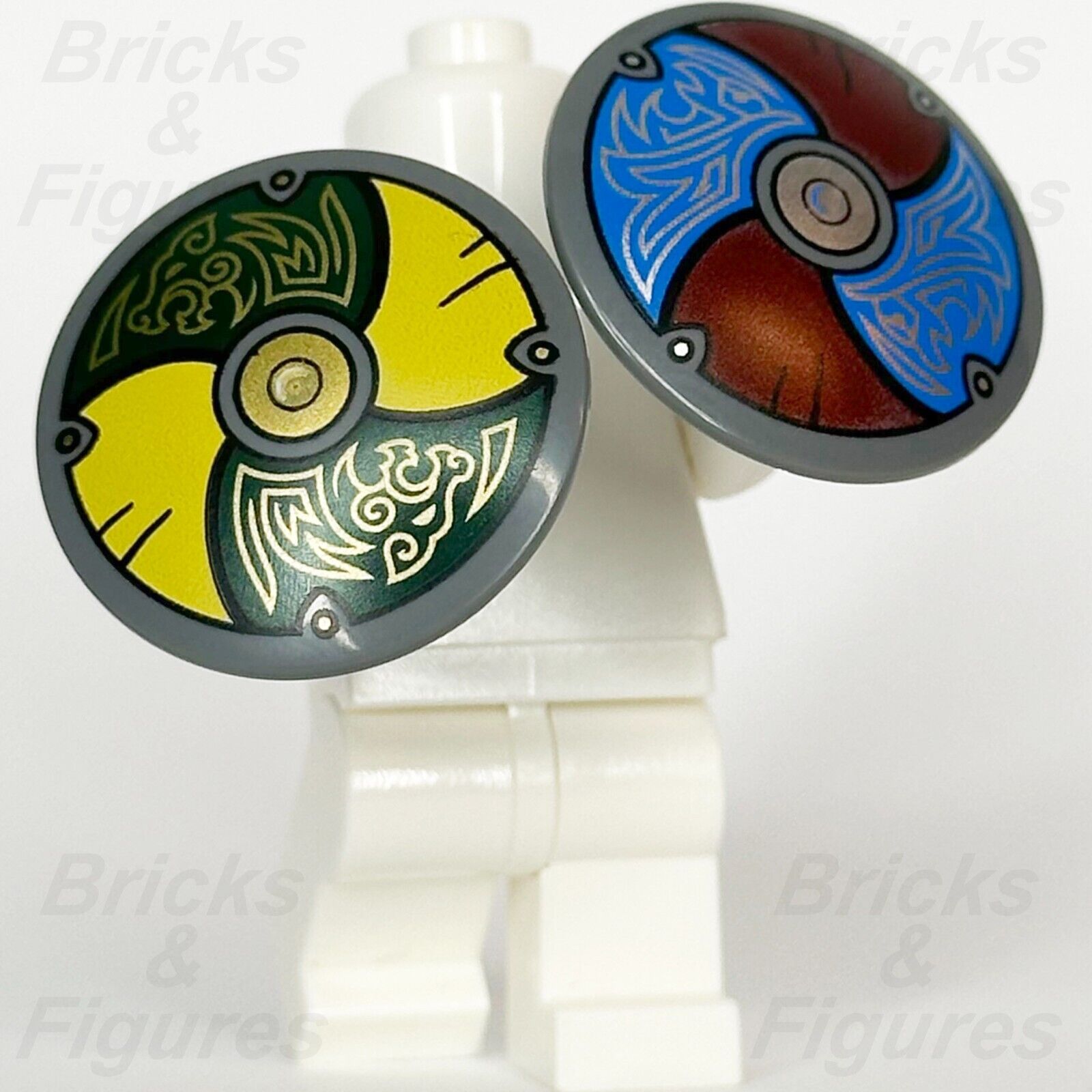 LEGO Ideas Viking Yellow Green & Blue Dark Red Shield Minifigure Part 21343 x 2 - Bricks & Figures