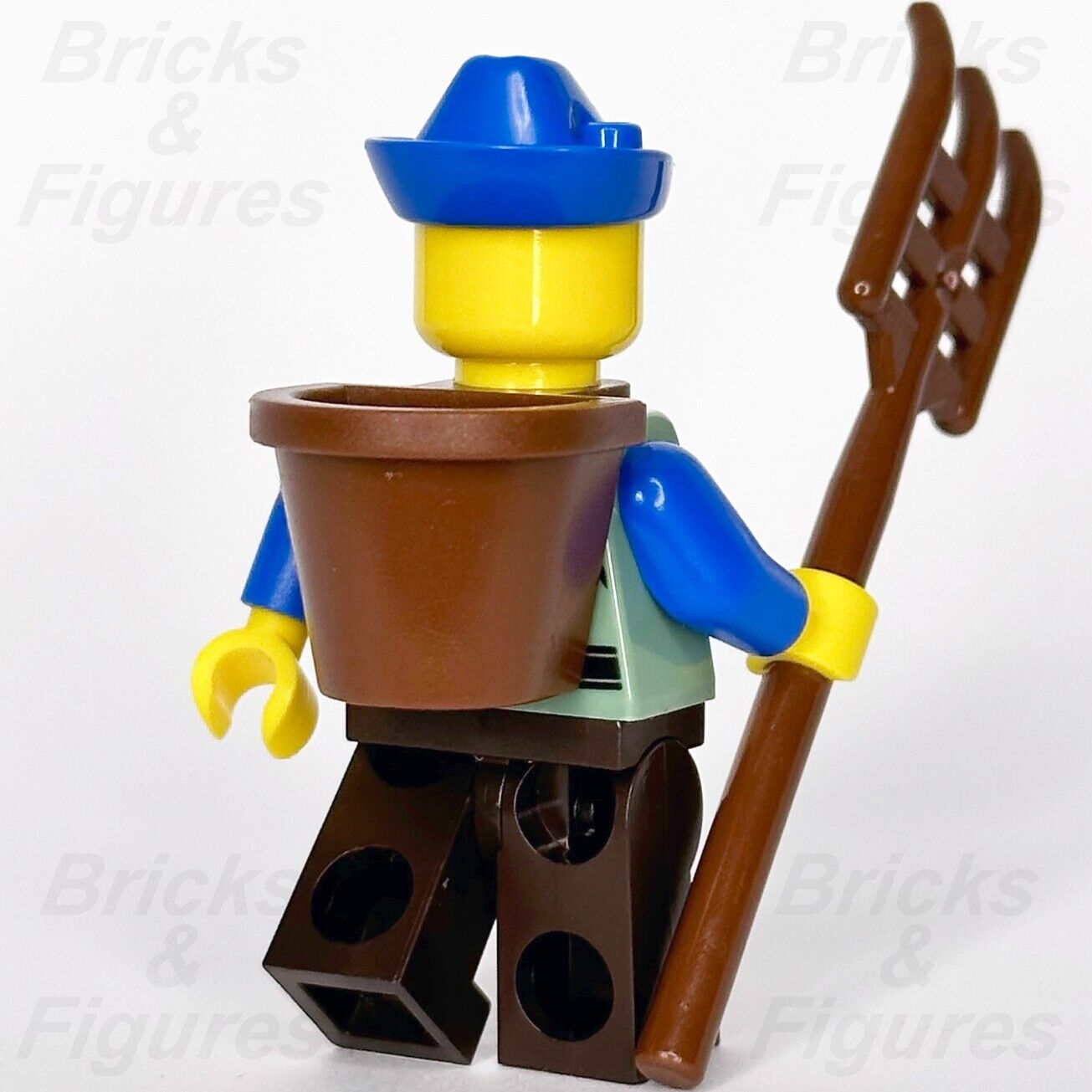 LEGO Castle Peasant Minifigure Lion Knights Farmer D-Basket Rake 10305 cas579 - Bricks & Figures