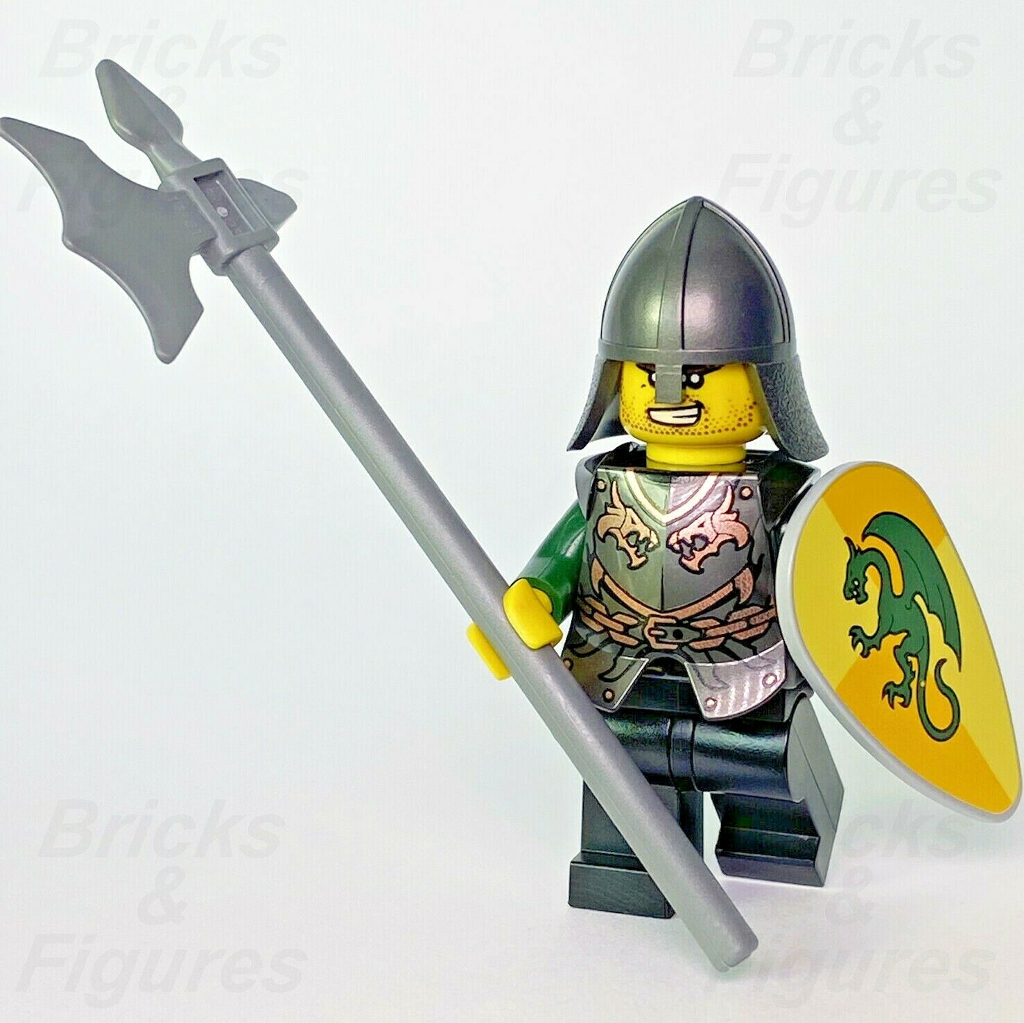 Castle LEGO Dragon Knight in Armour Halberd & Shield Kingdoms Minifigure 853373 - Bricks & Figures